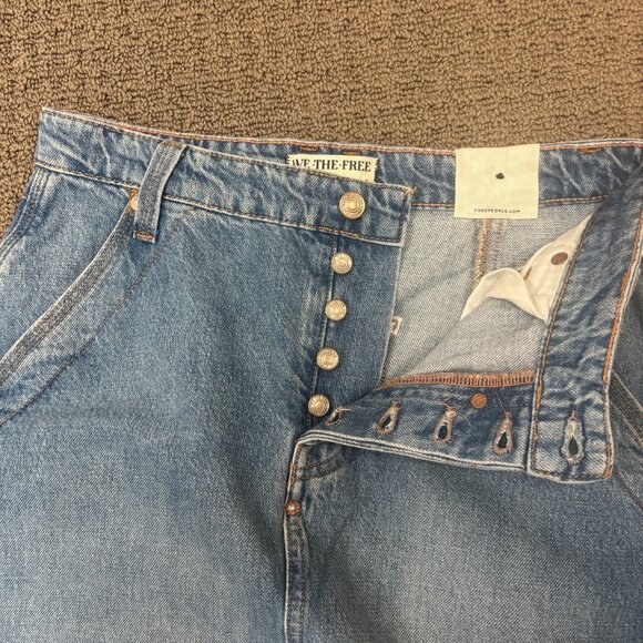 We The Free Skirt 29 Cotton Denim Button Fly High Waisted Slit Maxi Free People - Picture 7 of 15